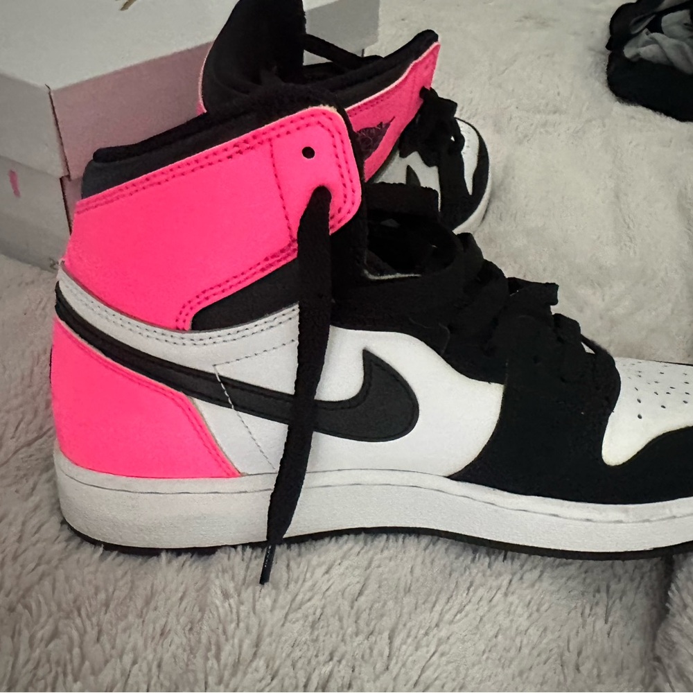 Rare Valentines Day Air Jordan Nike Sneakers - Neon Pink, Black, and White